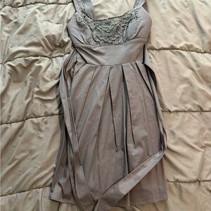 Trixxi Gray Pleated Midi Dress with Lace Detail